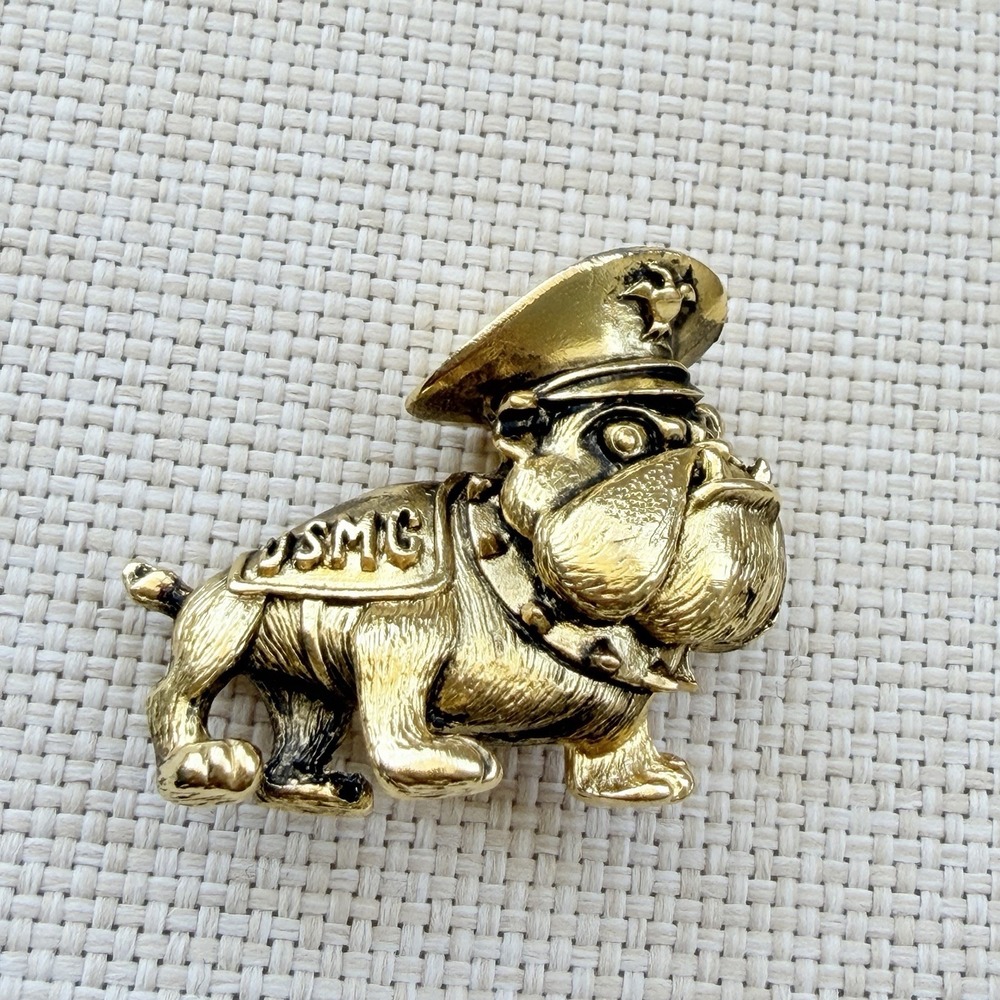 Marine Bulldog Hat Lapel Vest Pin US Marines USMC Devil Dog Gold Tone Brooch